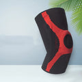 Knitted sports knee pads with silicone knee protection in red and grey colour options