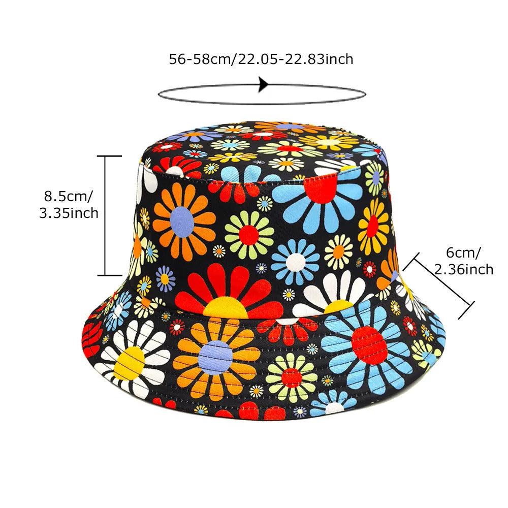 Colourful flower print bucket sun hat with dome crown design