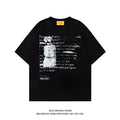 Men's black cotton T-shirt with white letter print and raglan sleeves in loose fit