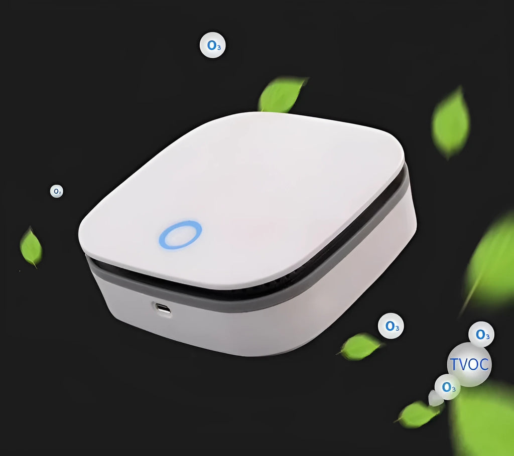 White USB car air purifier with button control for vehicle odour removal