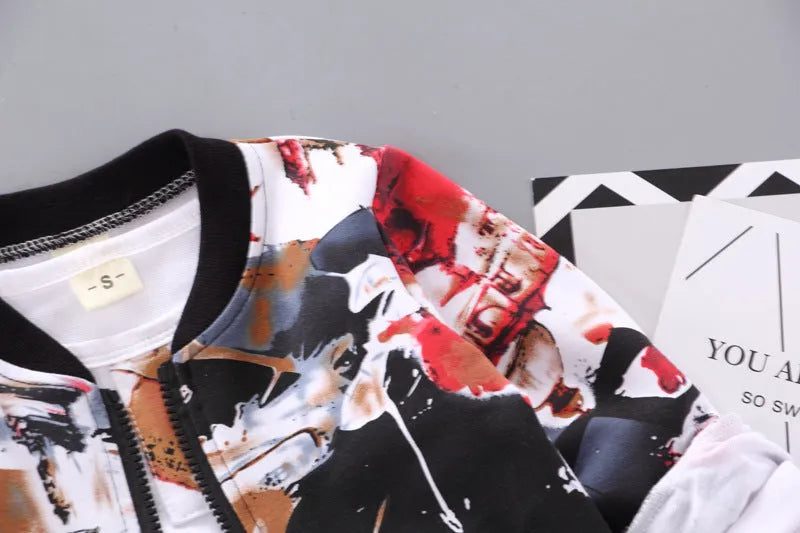 Boys black autumn winter three-piece Korean style suit with long sleeves and trousers