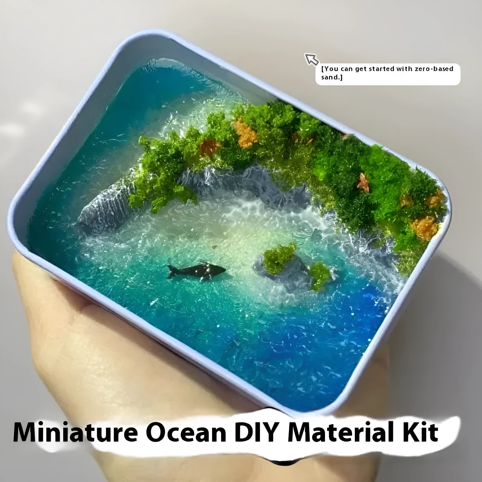 DIY bamboo peninsula marine landscape ornament in iron box with complete material kit