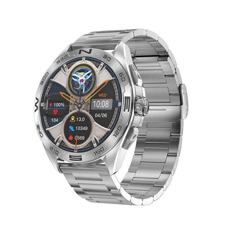Smart watch with touch screen showing health monitoring functions including heart rate and blood oxygen levels