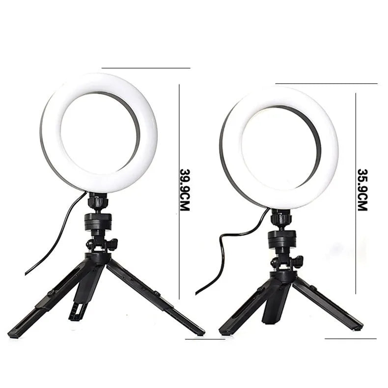 Black neutral style mobile streaming bracket with adjustable fill light on desktop tripod