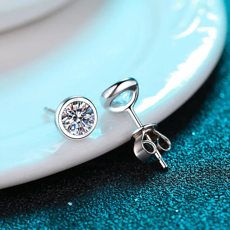 925 sterling silver Pt950 gold plated women's earrings with moissanite or zircon stones in geometric design