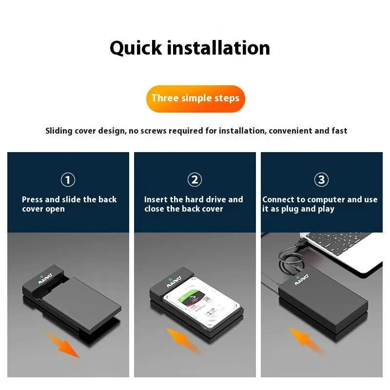3.5-inch SATA to USB hard disk enclosure with sliding cover in black and silver colour option