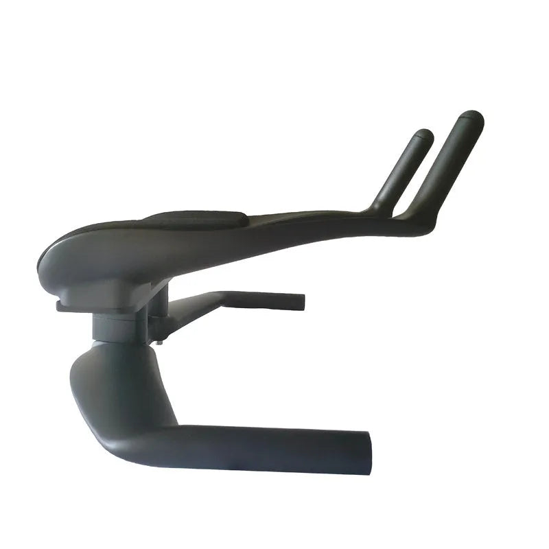 Black carbon fibre time trial bicycle handlebar showing aero extensions and 31.8mm clamp area