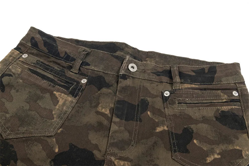 Men's camouflage denim trousers, mid waist, straight leg, cotton main fabric, sizes S to XL