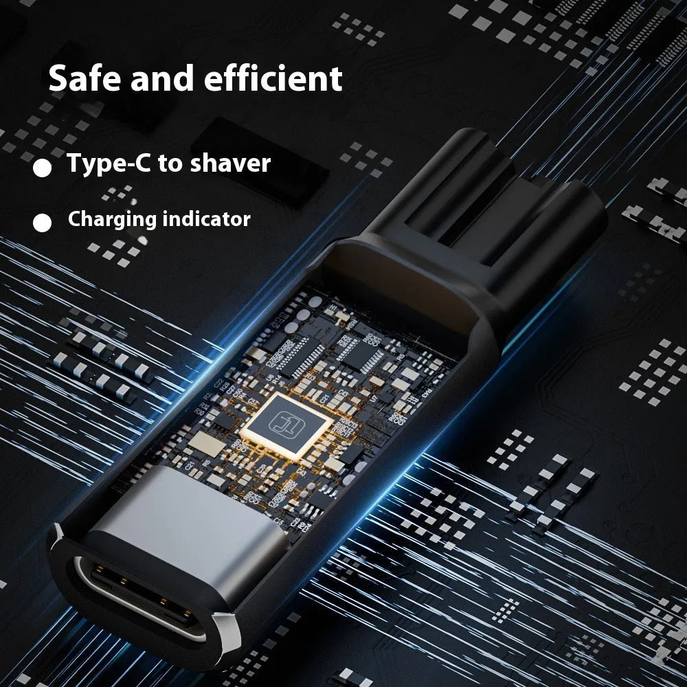 Black USB C charging adapter for electric shavers and hair clippers with 4.3V 8W output.