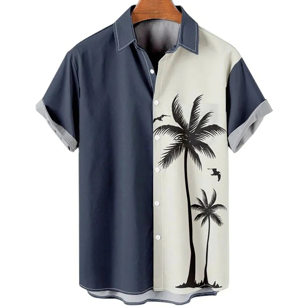 Men's slim fit short sleeve shirt with colourful 3D floral digital print on polyester fabric.