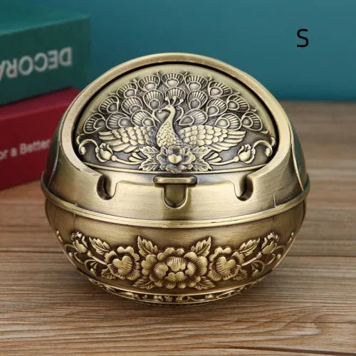 Bronze decorative ashtray with smoke extinguishing slot featuring traditional dragon design
