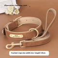 Double-layer leather mohair dog collar and matching traction rope in rose red, shown with size tags S, M, L, XL.