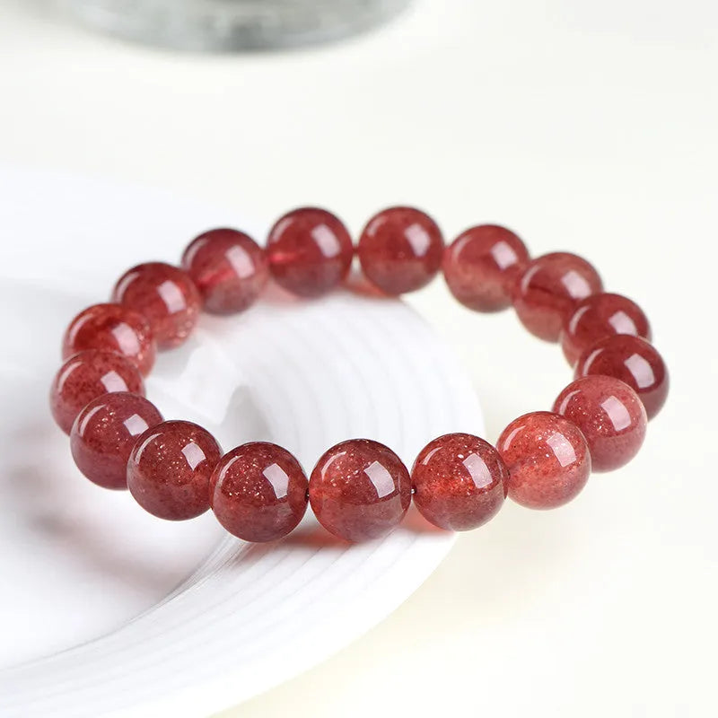 Natural strawberry quartz crystal bracelet with geometric red beads in three size options