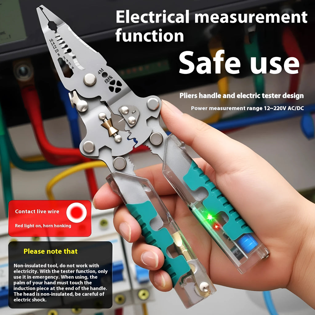Thickened electrician's pointed pliers wire stripper with rust-resistant construction and Luo ni steel cutting edges
