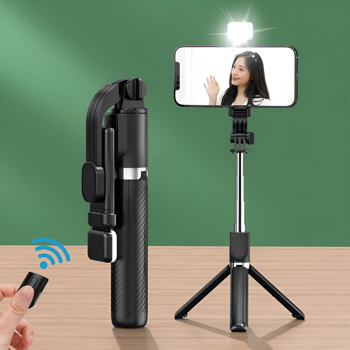 Integrated Bluetooth selfie stick with tripod stand, remote control, 1m beauty fill light or standard model, 7.2-9.2cm phone width