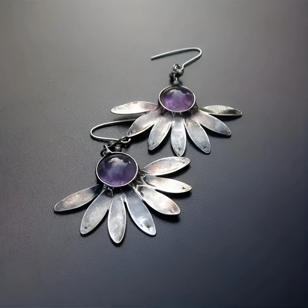 Purple resin animal Zodiac earrings with alloy construction and retro bohemian styling