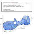 Colourful marine cartoon children's cloth tent with integrated ball pool and play tunnel.