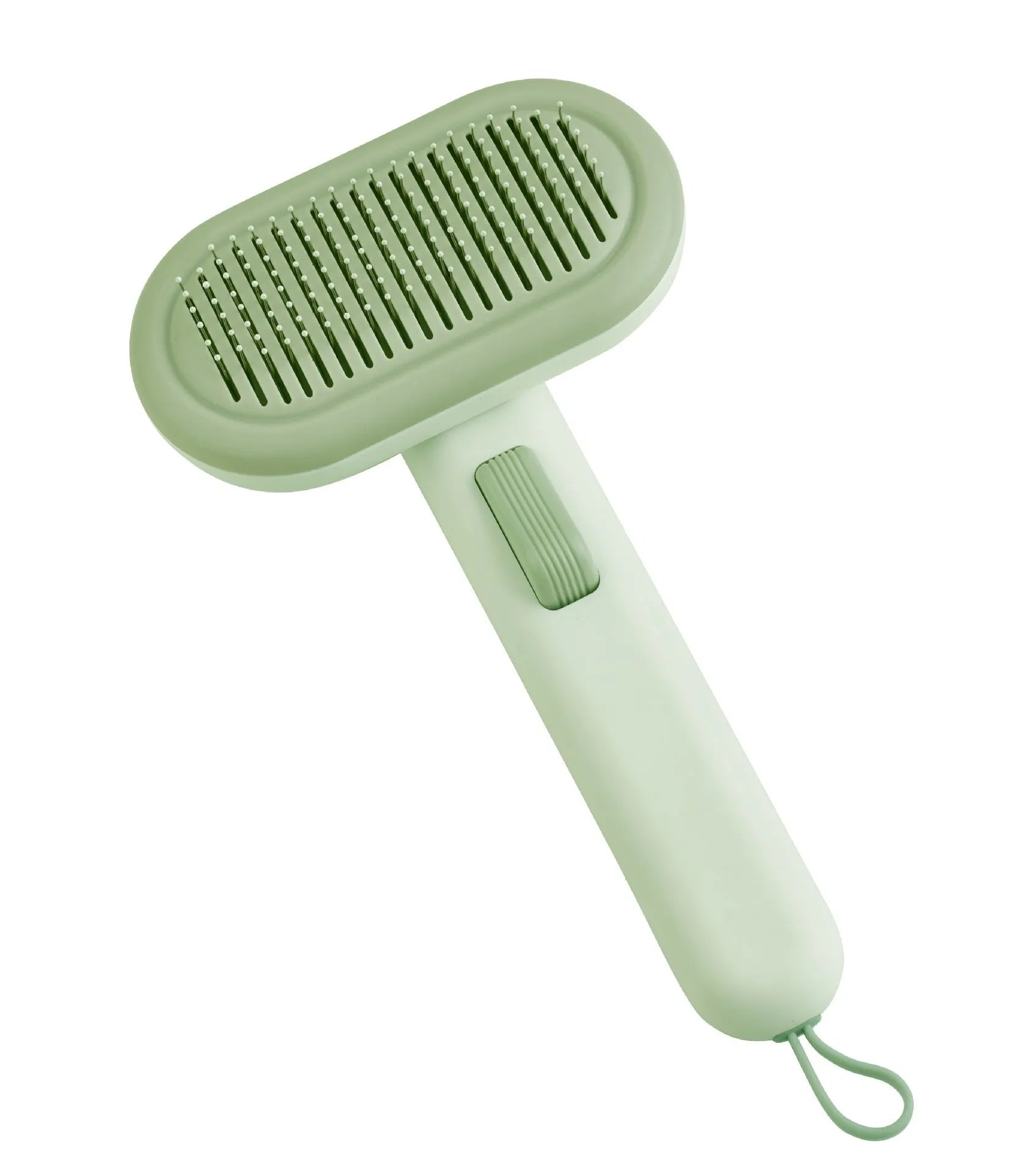 Large pet grooming comb with one-click float detangler in light green, pink, or light grey for cat and dog hair removal