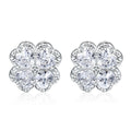 Women's white gold colour heart-shaped 925 silver earrings with zircon stones and four-leaf clover design