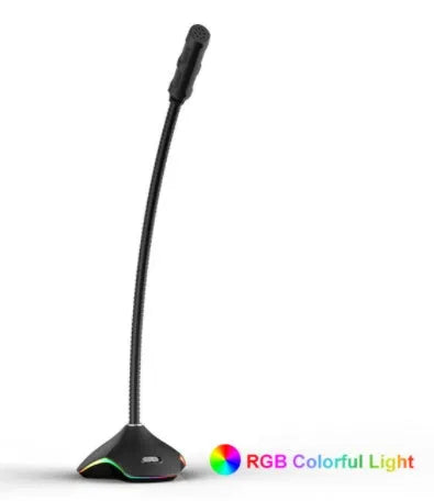 Black wired desktop microphone with detachable windshield sponge on a stand.