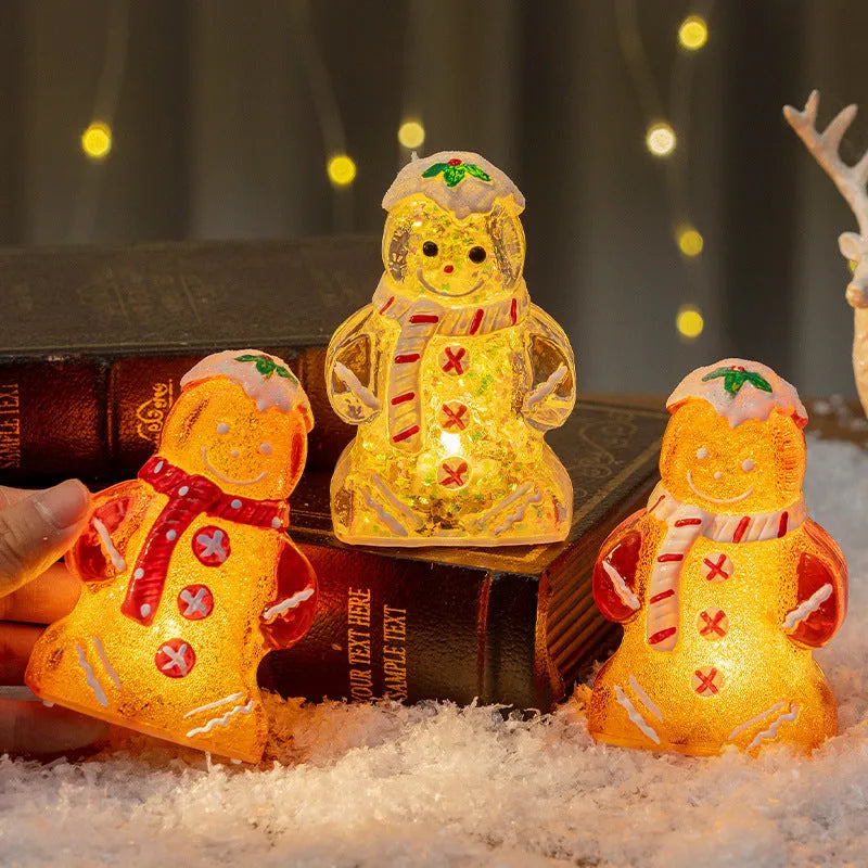 Glowing gingerbread man Christmas ornament with plastic construction and scarf in selected colour