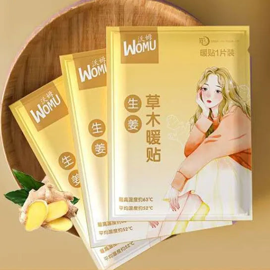 A single self-heating uterus warming plaster with herbal paste for abdominal application.