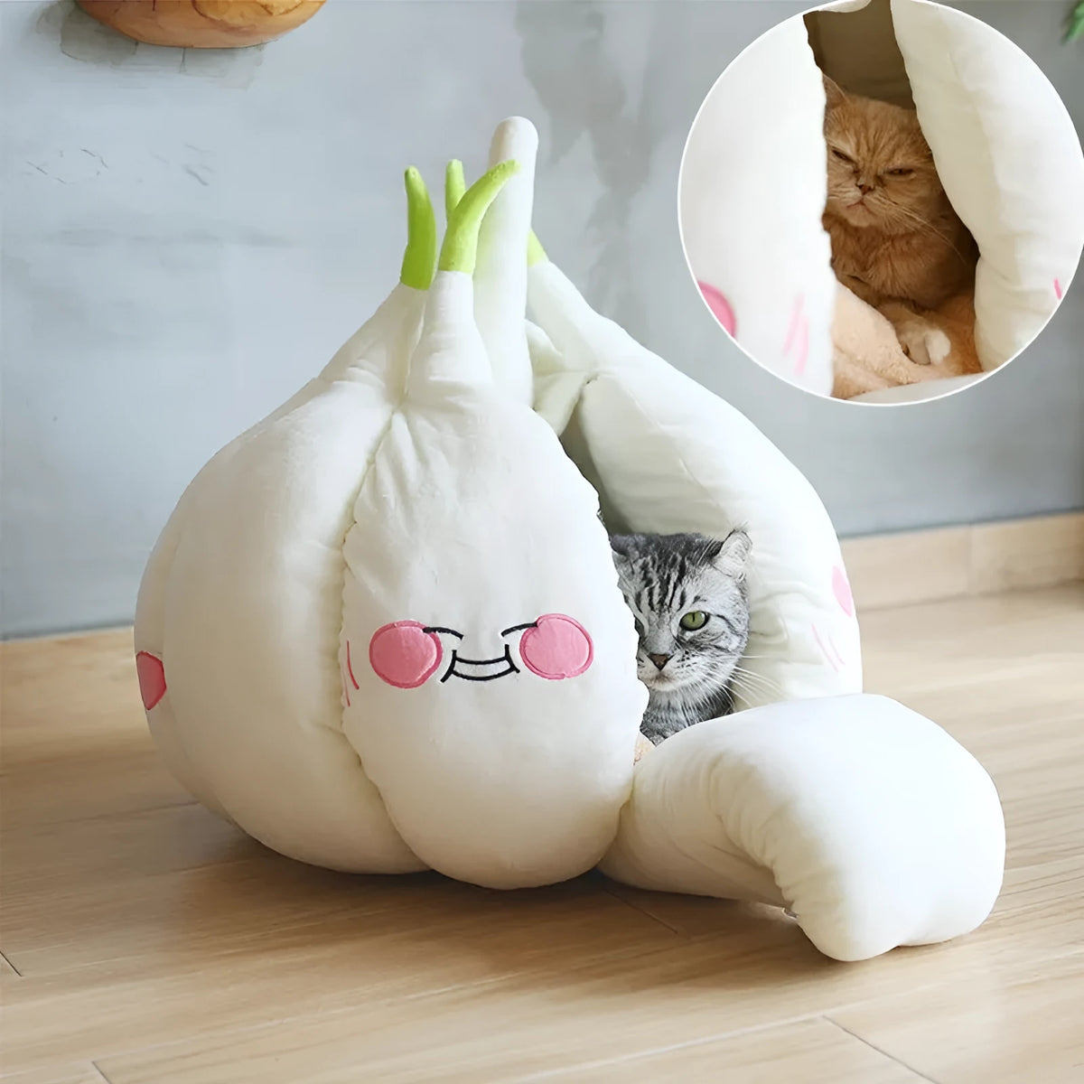 White cotton pet tent bed for cats and small dogs, 40 x 28 x 20 cm, with 12 cm PP cotton filling and removable mat