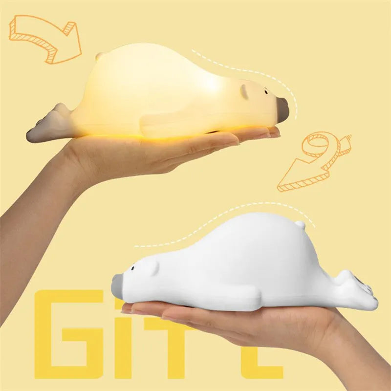 Cute bear silicone night light, 21cm wide, with three brightness levels and USB rechargeable battery, for kids bedroom