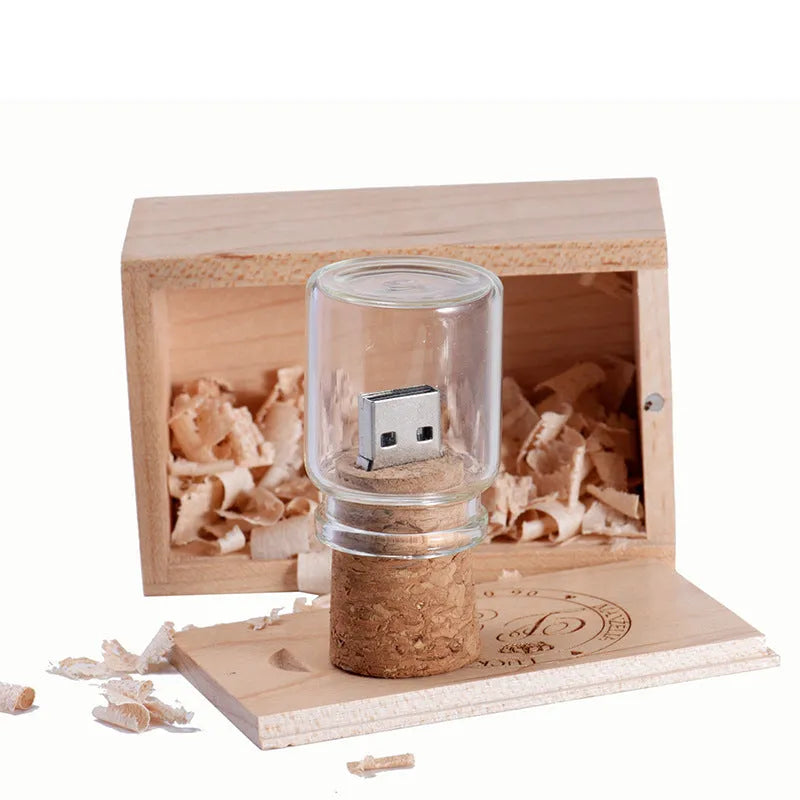 Personalised wood lettering USB storage disk with drift bottle design in chocolate brown colour