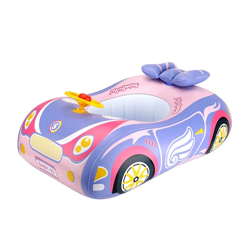 Inflatable car steering wheel swimming ring for children with cartoon pattern and PVC construction