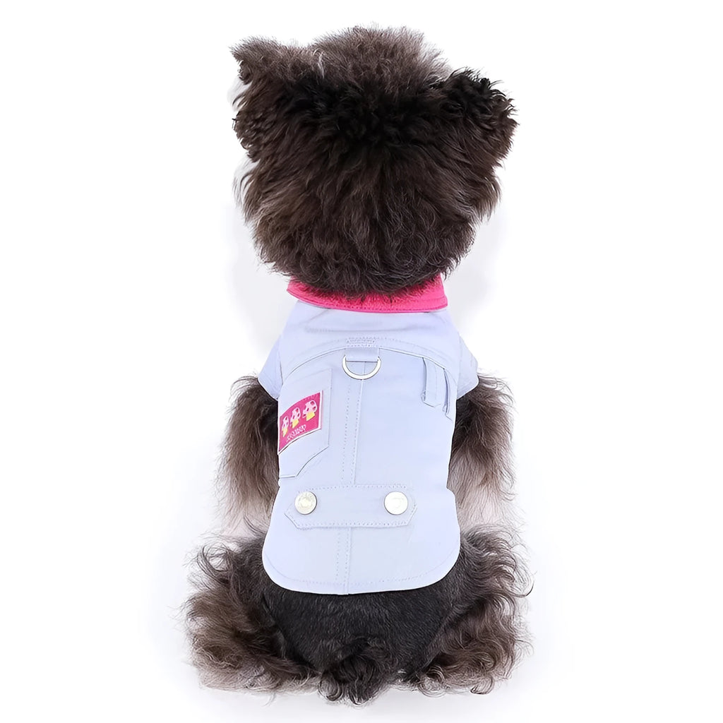 Blue and purple polyester dog vest with traction rope ring for small dogs summer clothing