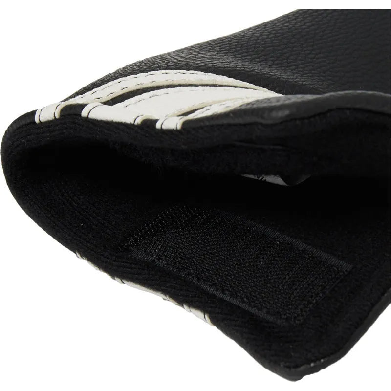 Black PU leather golf iron head cover and matching push rod sleeve case set.