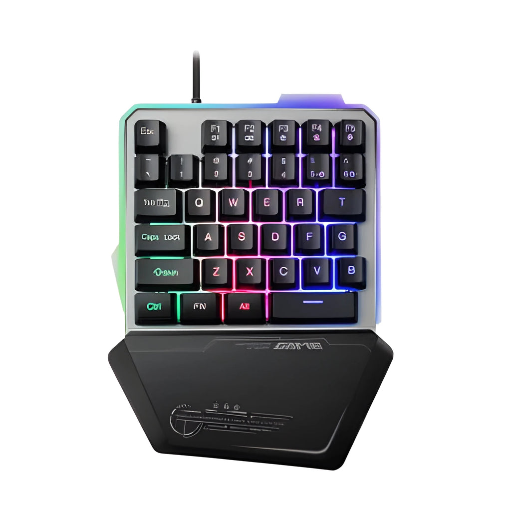 G40 Flow black one-handed gaming keyboard with RGB backlit keys and USB cable