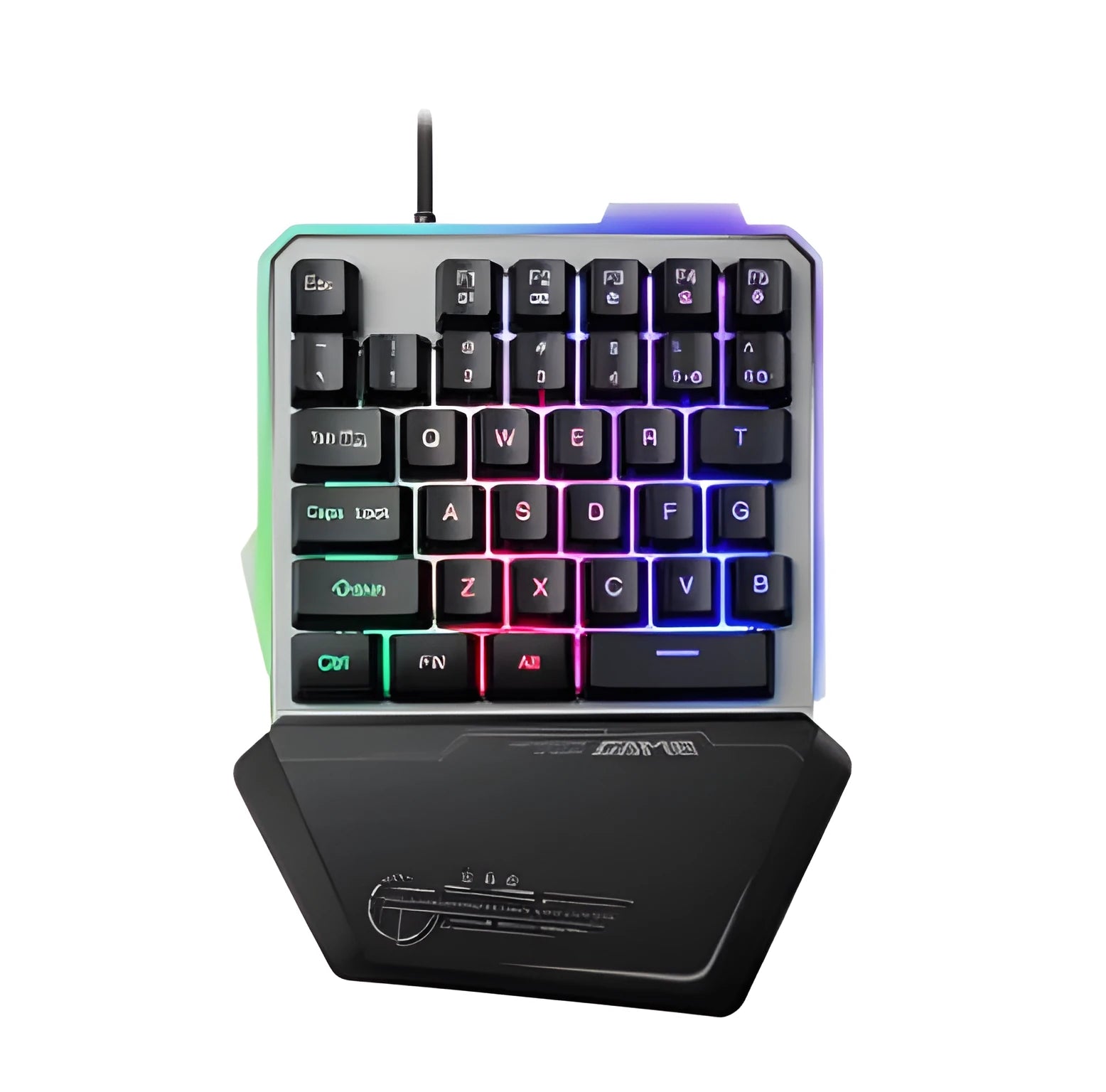 G40 Flow black one-handed gaming keyboard with RGB backlit keys and USB cable