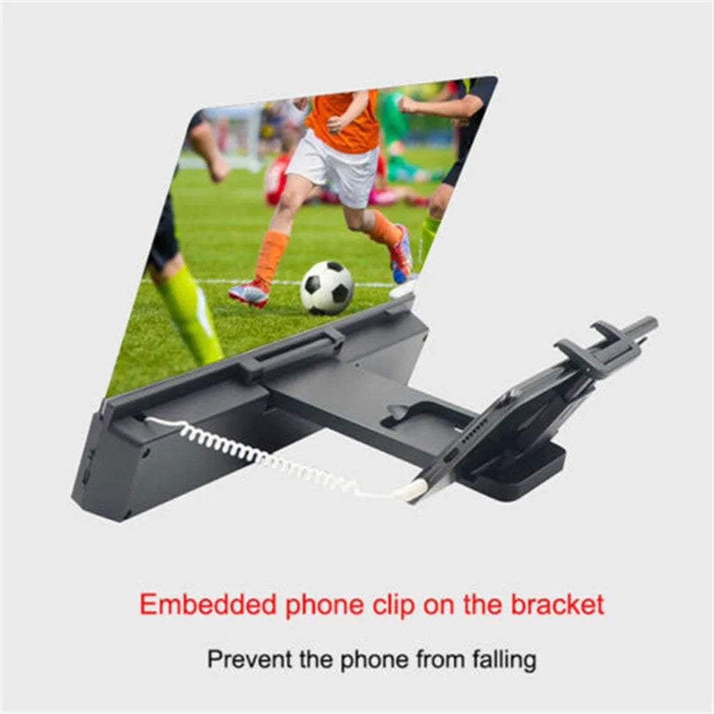 12-inch mobile phone screen amplifier with gooseneck stand and built-in speakers