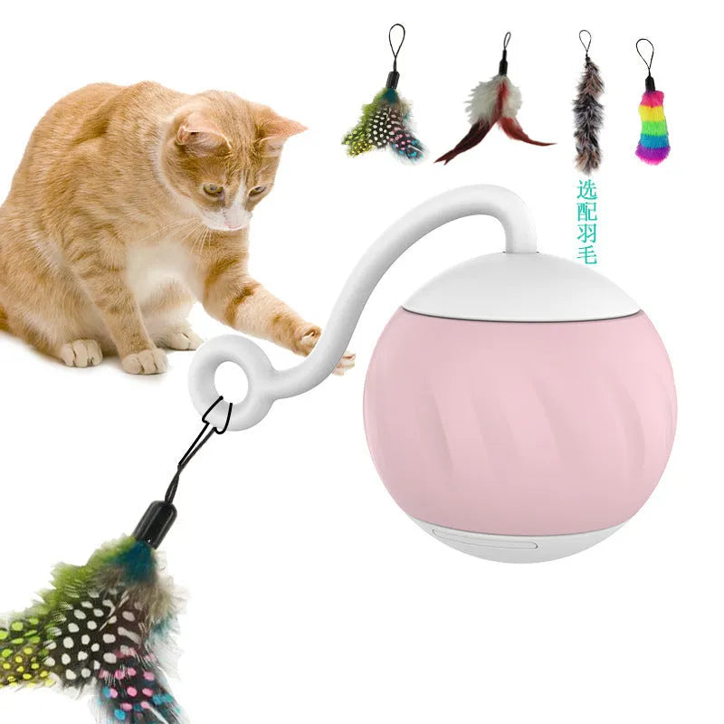 USB rechargeable electric luminous cat teasing ball toy in watermelon or pumpkin colour.