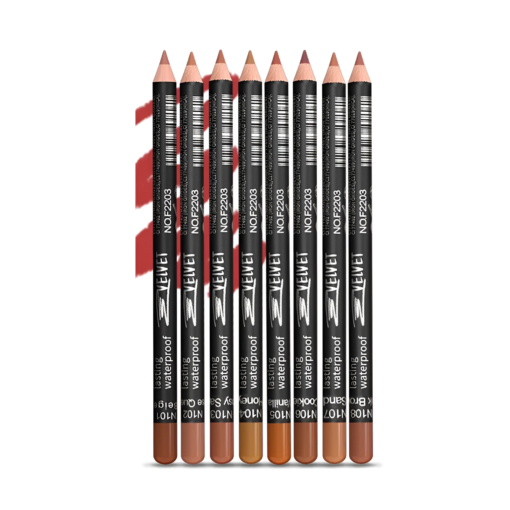 Matte lip liner pencil with 24-hour wear and cup transfer resistance in 14 shade options