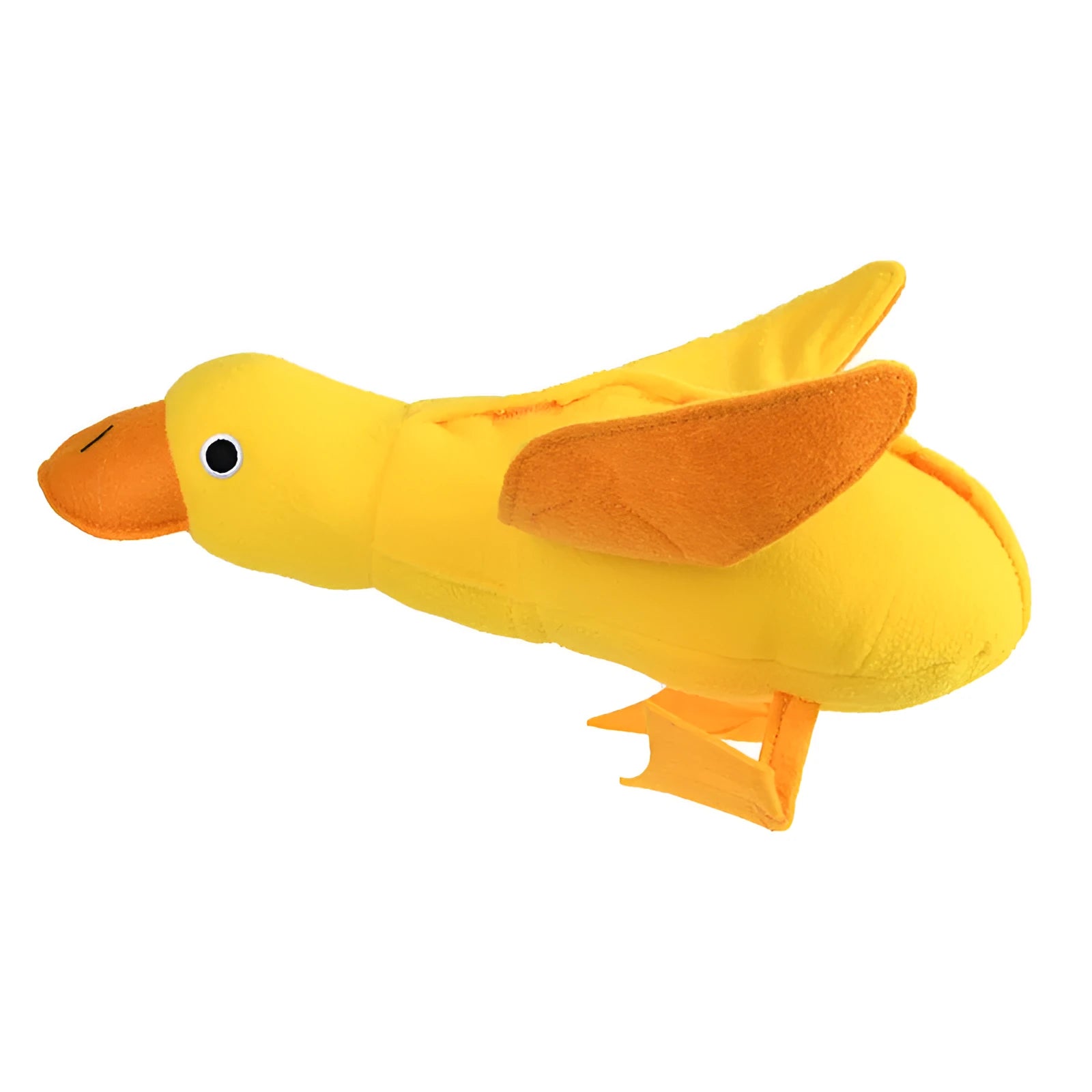 Yellow teddy duck dog toy with food leak openings and squeaker for training and chewing