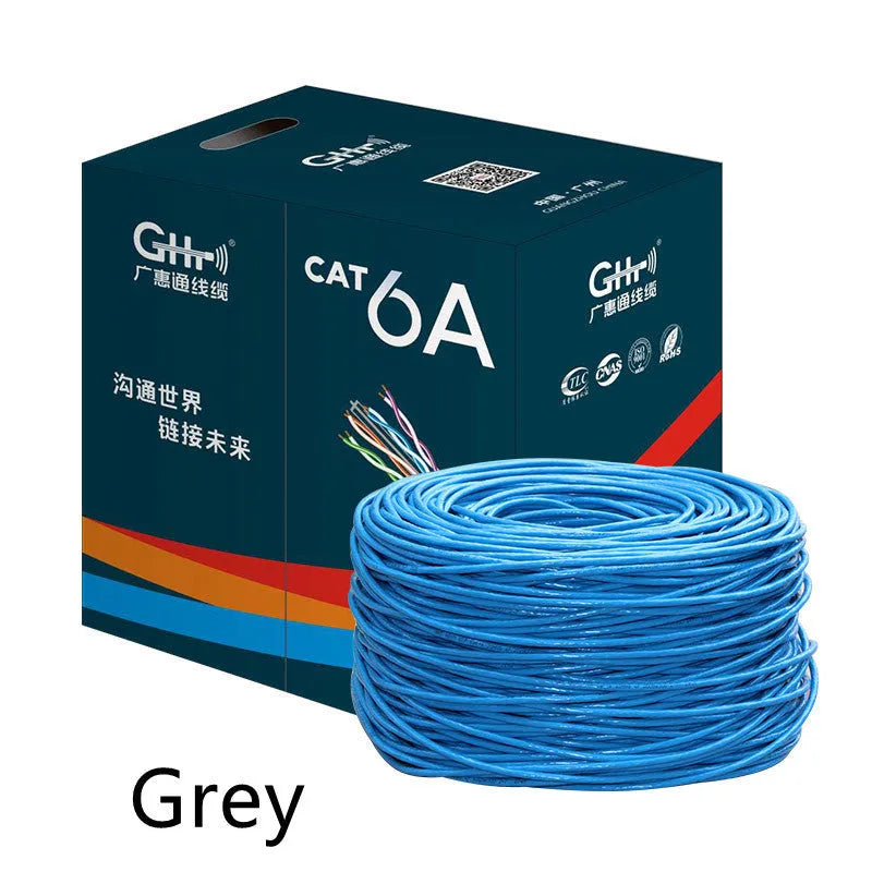 305-metre reel of blue Cat6 oxygen-free copper network cable with gigabit and 10-gigabit ethernet support