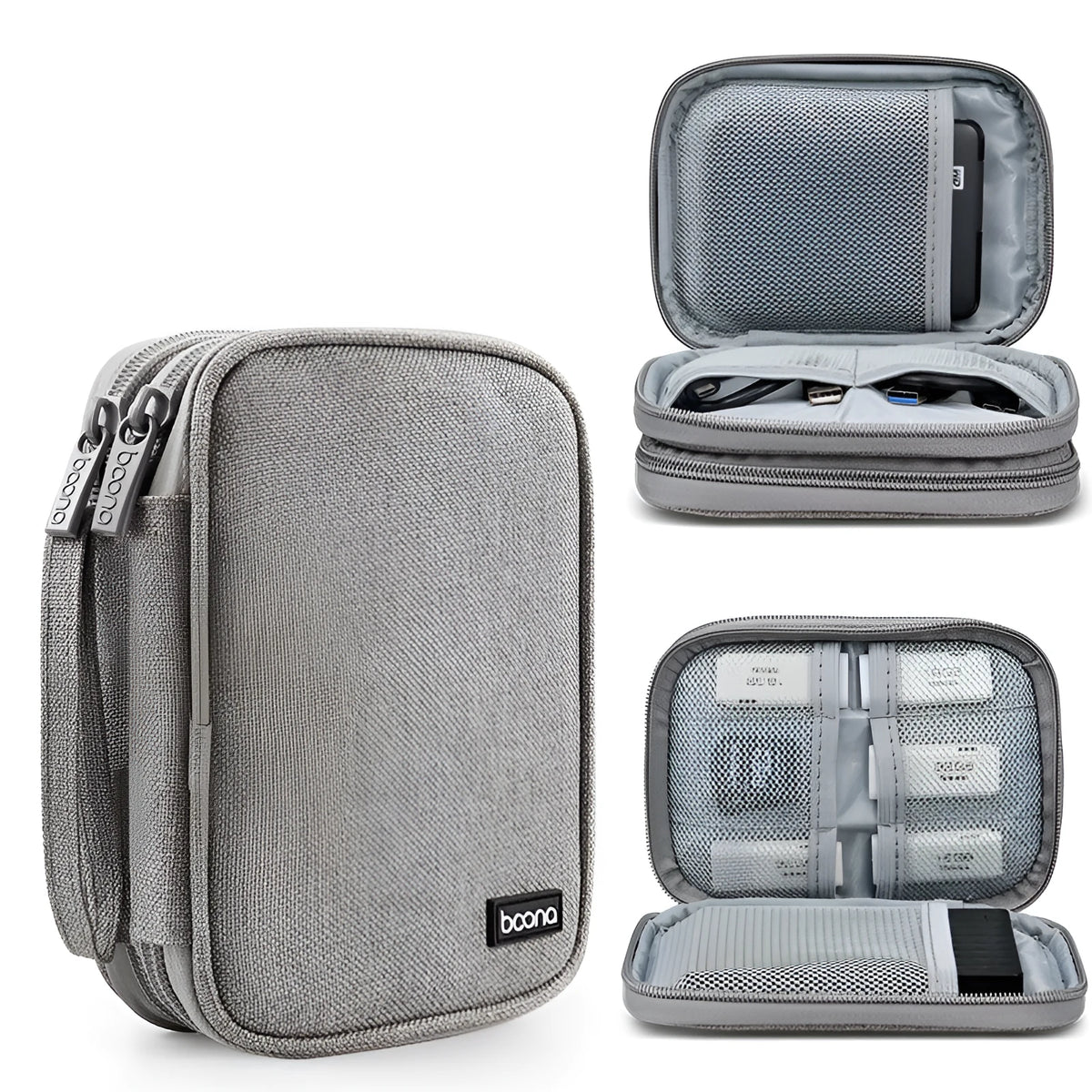 Oxford cloth hard disk storage bag for 2.5-inch drives in black and grey.