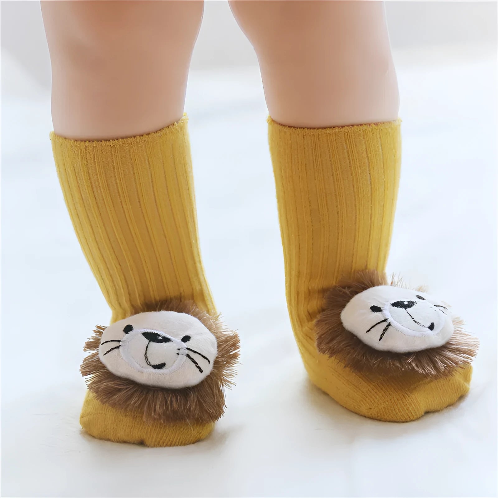 Cotton baby floor socks with anti-slip soles in animal designs for infants and toddlers