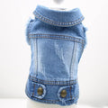 Denim dog vest with retro scratch pattern in dark and light wash colours for small to medium breeds