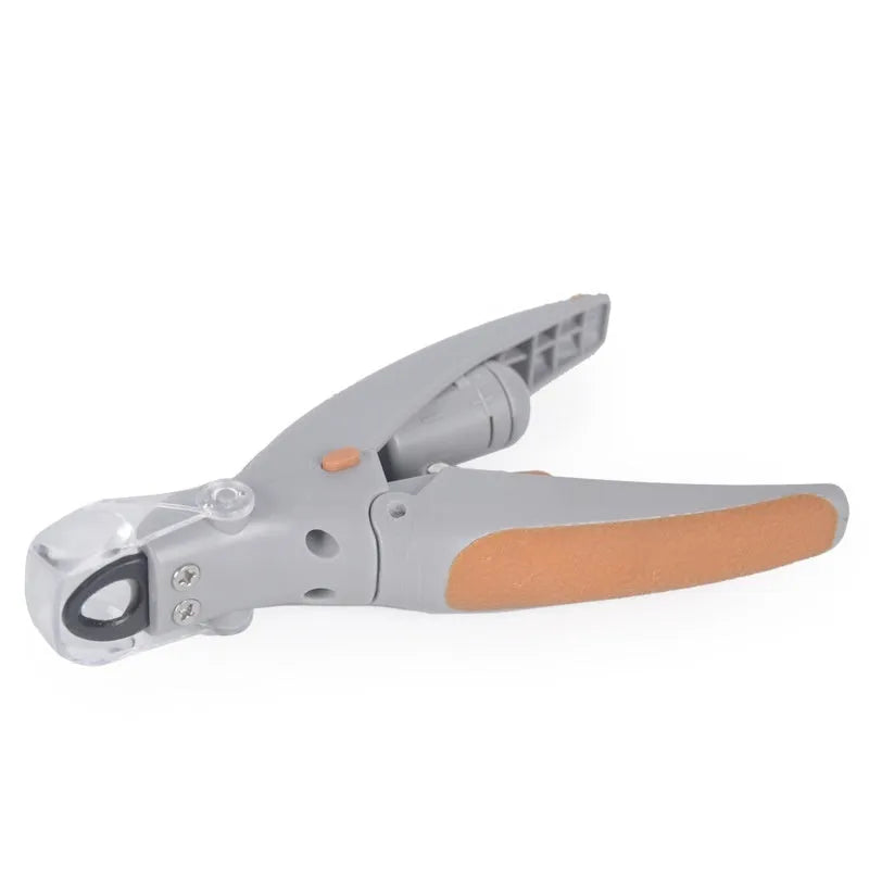 LED pet nail clipper with viewing window and blood line guide for dogs and cats