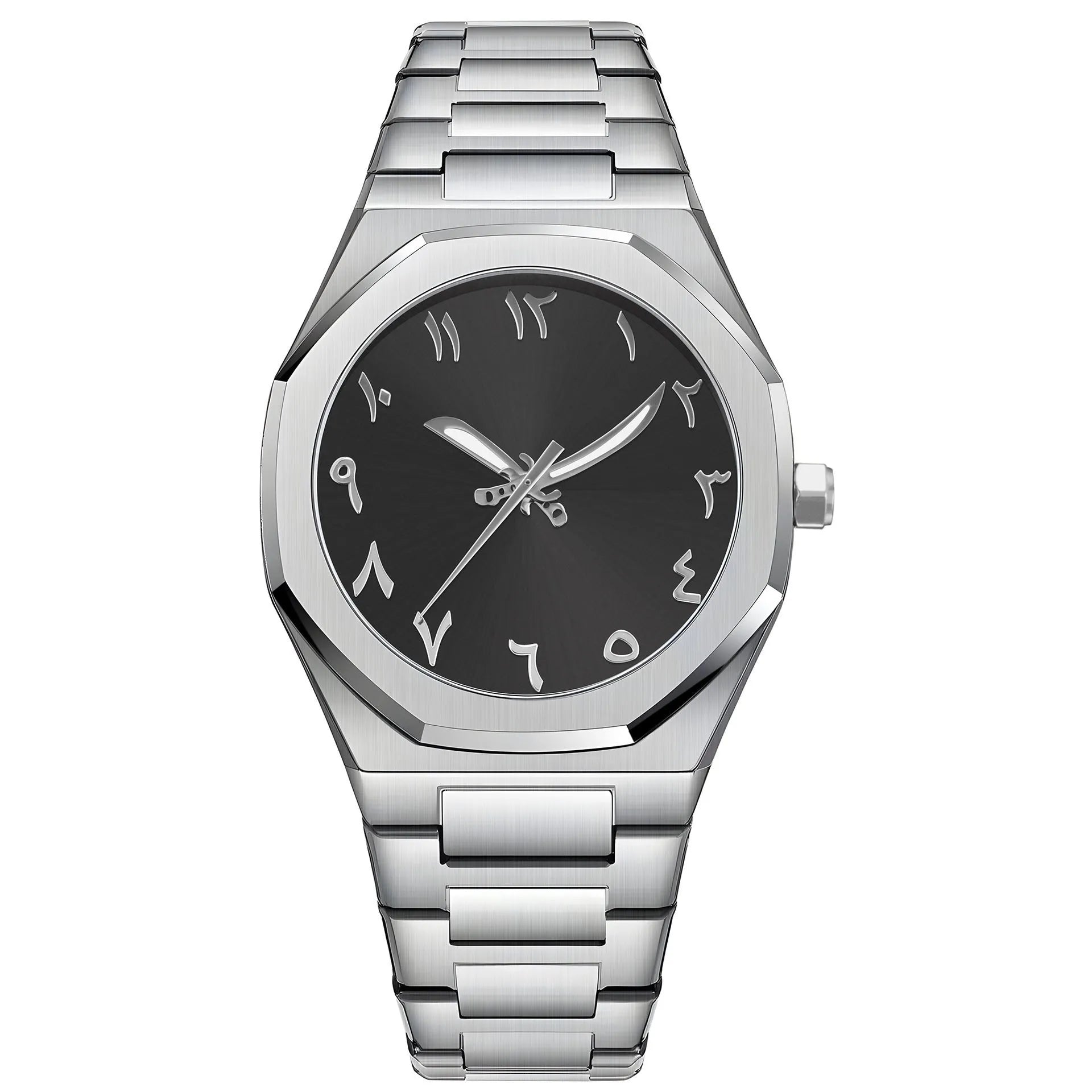 Men's business casual watch with stainless steel belt and black dial, 10mm thickness