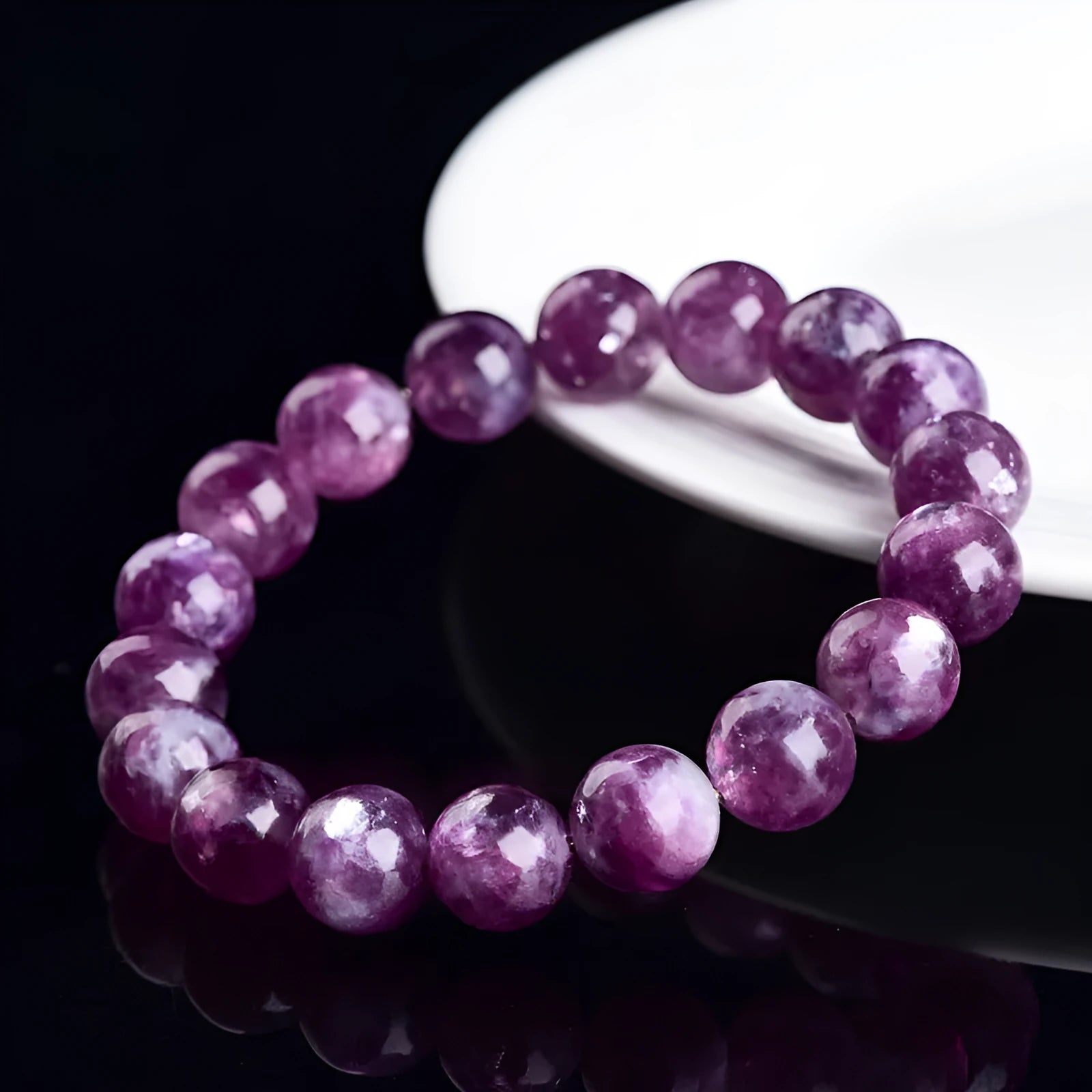 Purple amethyst crystal bracelet with geometric beads in Korean style design.