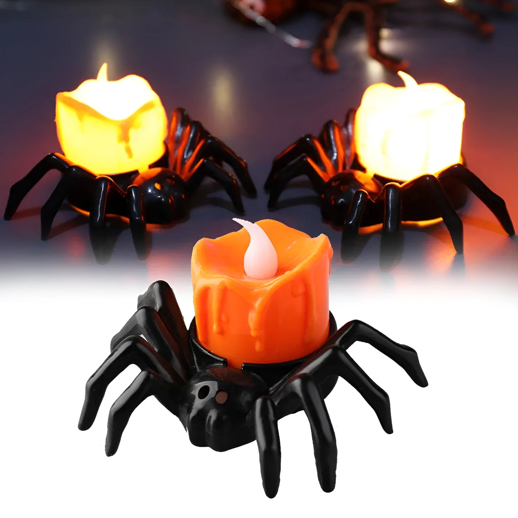 Halloween spider candlestick ornament, plastic battery-operated candle light, 7x8.5x5cm, spider lamp colour