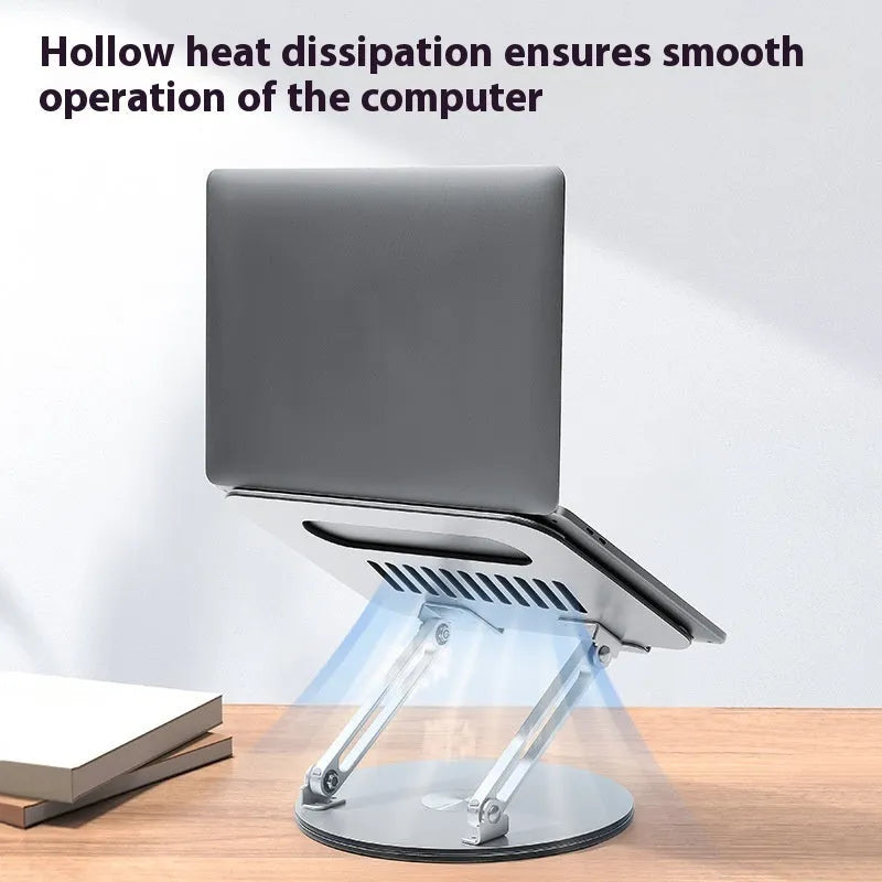 Silver aluminium alloy laptop stand with rotatable mechanism and foldable design