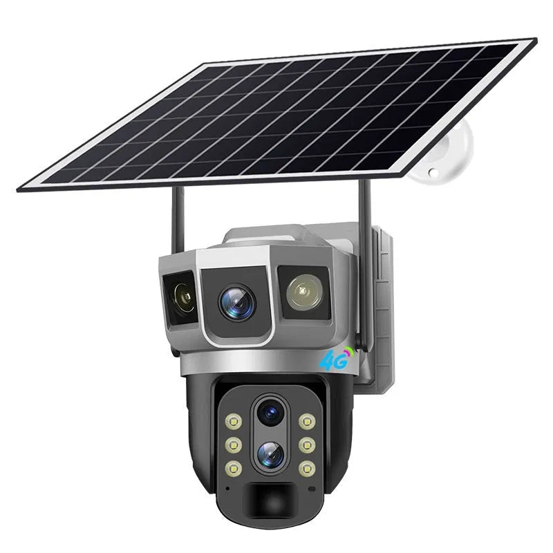 V380 outdoor smart security camera with solar panel and 10x zoom capability