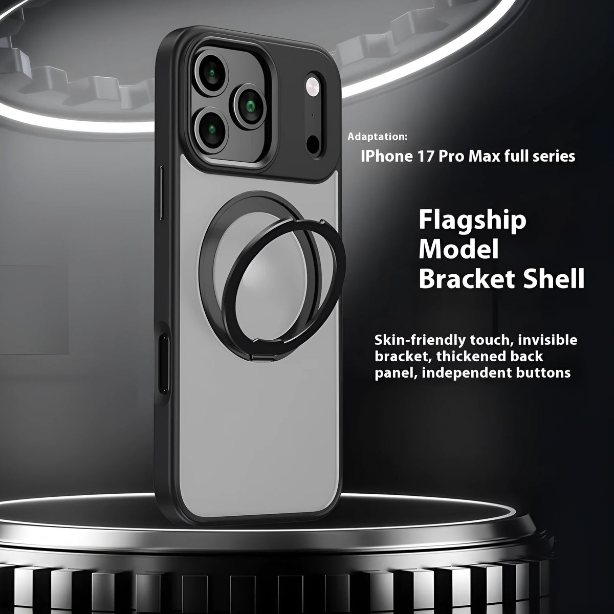 360 rotating magnetic iPhone case with invisible bracket in black, grey, or Desert Gold