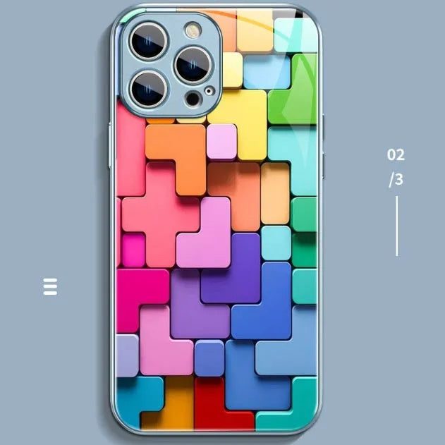 Colourful cartoon building block design on a soft silicone back cover case for iPhone.